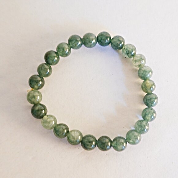 Real Jade "Nephrite" Bead Bangle Bracelet - Picture 1 of 1